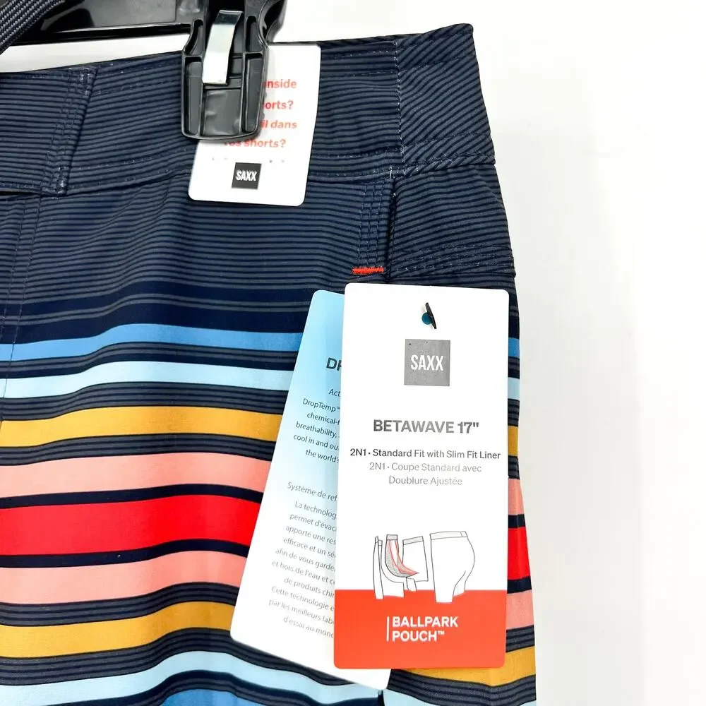 SAXX Betawave 2n1 Swim Board Shorts Size 28 Blue Stripe 7